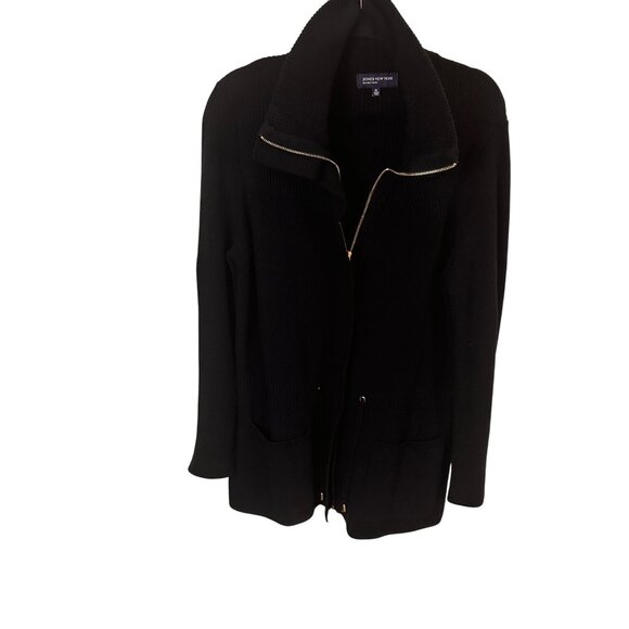 Jones New York XL Black Open Front Cardigan With Ribbed Design & Pockets - Picture 7 of 10